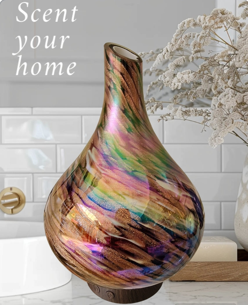 LARGE RAINBOW GLITTER HAND-BLOWN GLASS AROMATHERAPY DIFFUSER